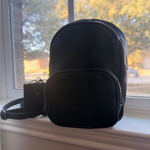 Black Faux Leather Mini Backpack